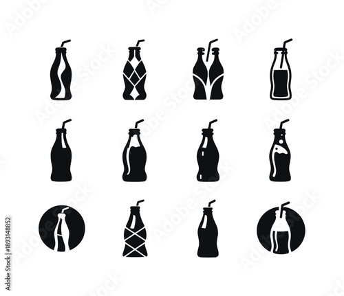 Vintage Bottle Logos. Vintage Bottle. Icon set. Set Logo of Vintage Bottle: old-fashioned soda bottle. harmonious logo variations of the same emblematic