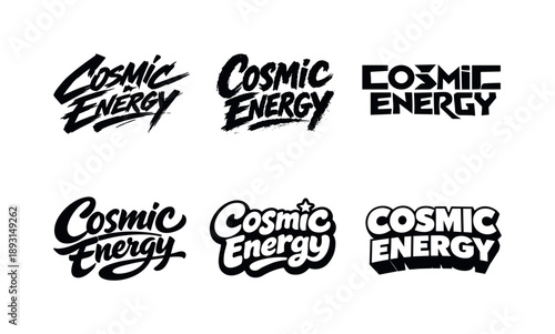 Cosmic Lettering Variations. Cosmic Energy. Set lettering. harmonious lettering variations of the same emblematic concept, each with different artistic