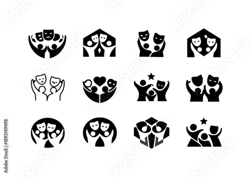 Theater Logo Set. Theater community outreach. Icon set. Set Logo of Theater community outreach: inclusive performing arts emblem. harmonious logo variations of