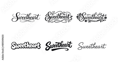 Sweetheart Lettering Variations. Sweetheart lettering. Set lettering. harmonious lettering variations of the same emblematic concept, each with different