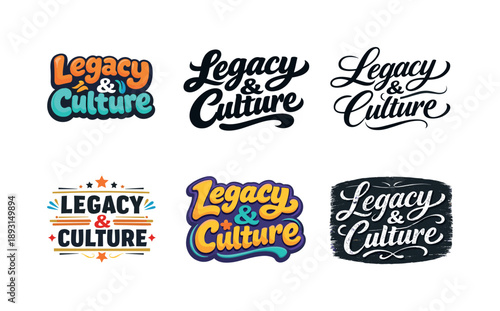 Lettering Variations Grid. Legacy & Culture. Set lettering. harmonious lettering variations of the same emblematic concept, each with different artistic