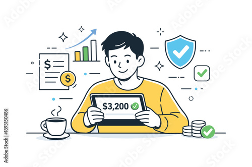 Financial Confidence Illustration. Blanket fringe. Close-up of hands arranging or brushing the fringe of a cozy blanket, subtle abstract shapes floating above.