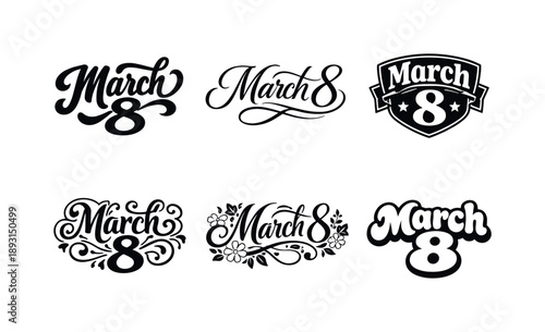 March Lettering Variations. March . Set lettering. harmonious lettering variations of the same emblematic concept, each with different artistic interpretation