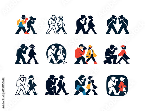 Street Fashion Icon Set. A street fashion photographer capturing unique outfits of people on the go. Icon set. Set Logo of street fashion