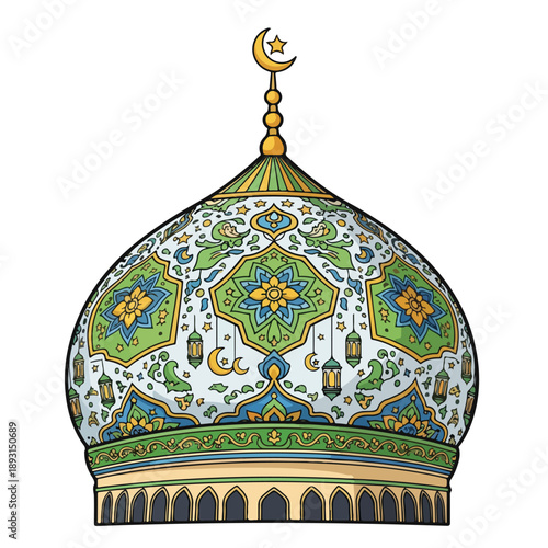 Islamic Dome with Crescent Moon Decoration.