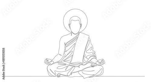 Buddha Meditation Outline Simple Line Art.