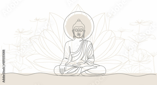 Buddha Meditation Lotus Position Spiritual Illustration.