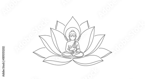 Buddha Sitting on Lotus Flower Illustration.