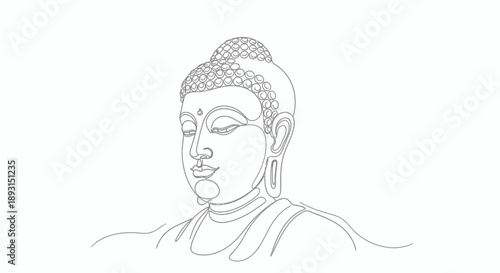 Buddha Statue Line Art Illustration Portrait.