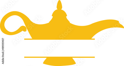 Yellow Genie Bottle Silhouette with a Split Banner for Custom Magic and Arabian Nights Design Concepts