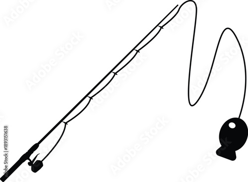 Simple fishing rod hook and line illustration for outdoor recreation and maritime hobby design concepts