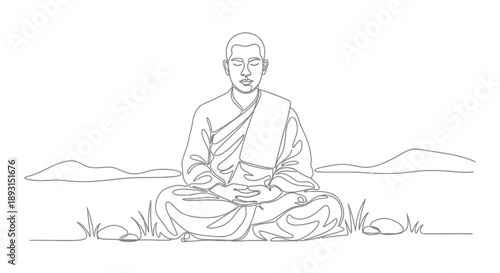 Meditating Monk Sitting in Lotus Position.