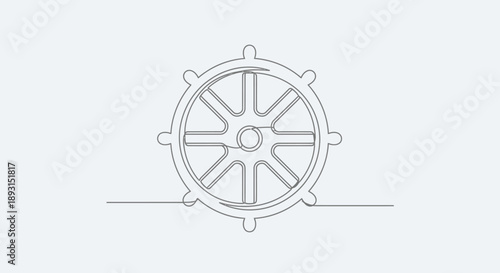 Simple Line Drawing of Ship Steering Wheel.