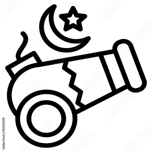 Traditional Ramadan cannon icon used to mark the time to break the fast or the festivities of the holy month of Ramadan