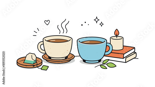 Serene Stoneware Still Life. Mindful moments. Stoneware tea cups shown in a simple still life, emphasizing calm, warmth, and appreciation of everyday objects.