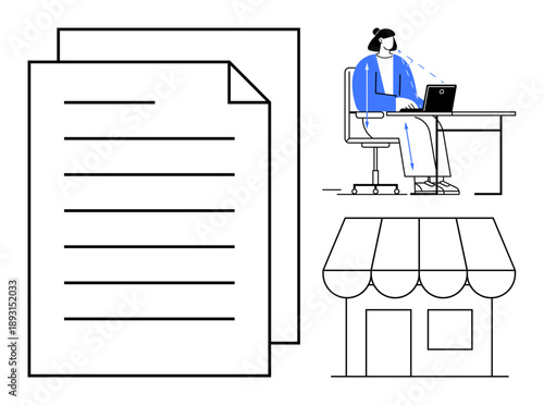 Document management concept. Highlighting efficient document handling for remote work and small business operations. Document management streamlining tasks in modern business. For productivity