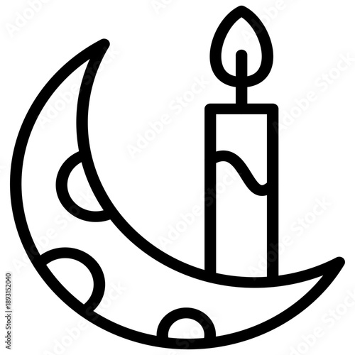 The icon of a crescent moon and a lit candle shows the concept of calm, patience and happiness in welcoming Eid al-Fitr.