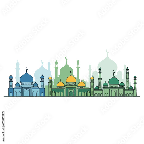Islamic Mosque Dome Minaret Architecture Illustration.
