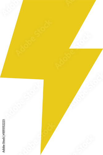 Yellow lightning bolt vector illustration featuring a bold flash of electricity isolated on white for power, energy, weather, and fast speed concept designs or comic book style graphics.
