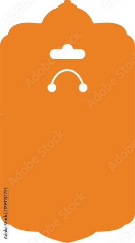 Orange ornate gift tag vector illustration featuring a scalloped border and hanging hole isolated on white for retail price labels, personalized stationary, and holiday gift packaging designs.