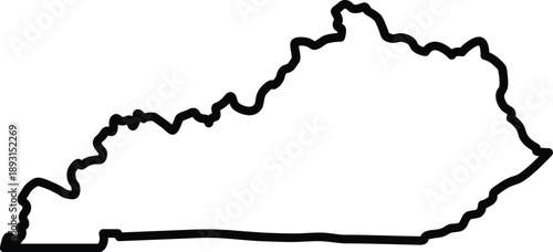 Detailed Kentucky state map outline vector illustration featuring a bold black silhouette of the KY border isolated on a white background for geographic design, education, or patriotic projects.