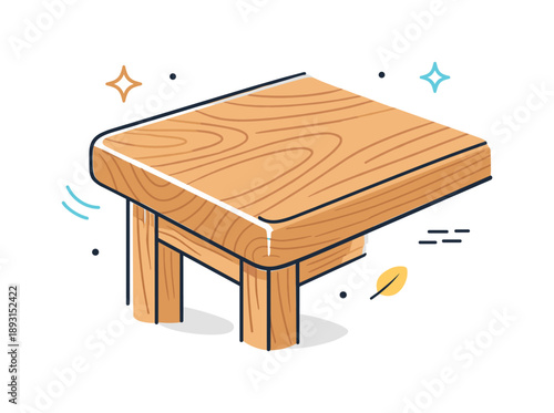 Elegant Wooden Furniture Design. Natural wood furniture details. A close-up of a wooden table corner with smooth rounded edges and visible grain texture. Calm,