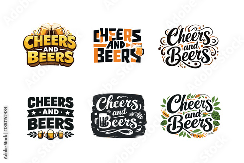 Harmonious Lettering Variations. Cheers and Beers. Set lettering. harmonious lettering variations of the same emblematic concept, each with different artistic