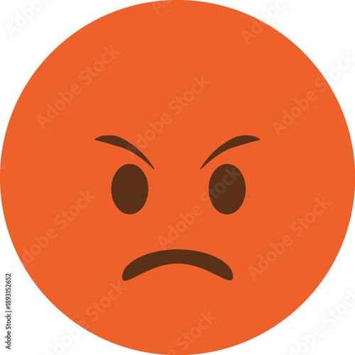 Orange angry face emoji with furrowed brows for digital communication of frustration and aggression design concepts isolated on a clean white background