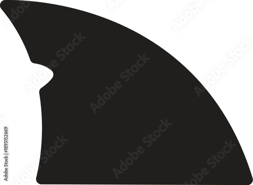 Black silhouette of a shark fin above water for marine nature wildlife and ocean predator danger design concepts isolated on a white background