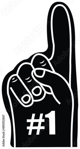 Black silhouette of a foam number one finger for sports fan celebration and athletic team championship victory design concepts