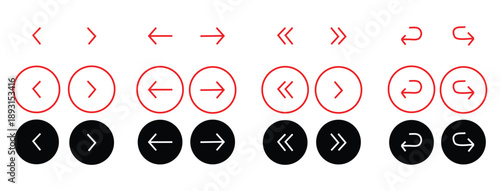Arrow icon set. simple isolated vector signs in different styles, flat design collection