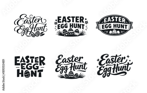 Easter Lettering Styles. Easter Egg Hunt. Set lettering. harmonious lettering variations of the same emblematic concept, each with different artistic