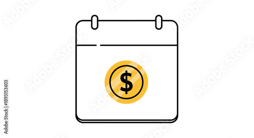 Simple Outline Calendar with Coin Symbolizing Financial Planning, Payments, and Monetary Deadlines