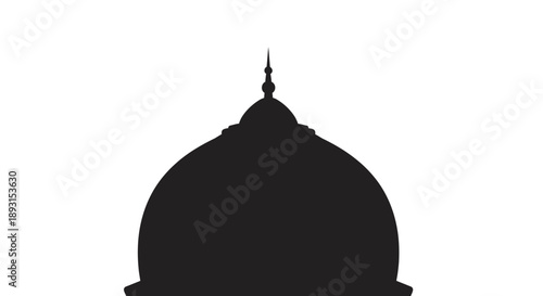Silhouette of a Mosque Dome with a Spire Against a White Background
