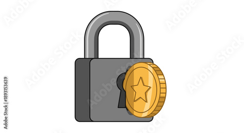 Padlock with Golden Coin Featuring a Star Emblem, Security and Savings Concept