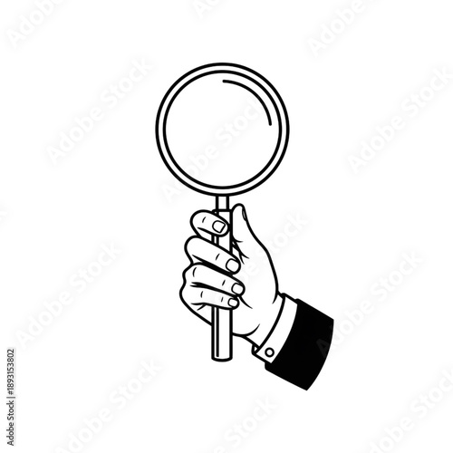 Hand Holding Magnifying Glass Inspect Search Silhouette Vector Icon
