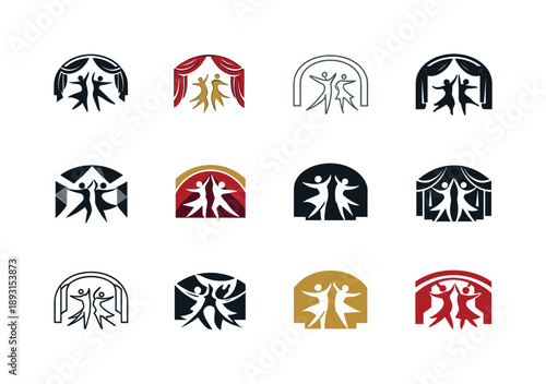 Theatrical Dance Icons. The art of performance and dance in theatrical settings. Icon set. Set Logo of the art of performance and dance in theatrical settings: