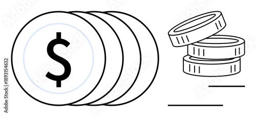Finance, savings, investment, economy, wealth, cash flow management. Images show a stack of coins and a dollar symbol. Finance and savings concepts with monetary elements