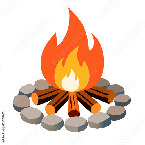 Campfire in Flat Vector Style for Outdoor Camping Scene
