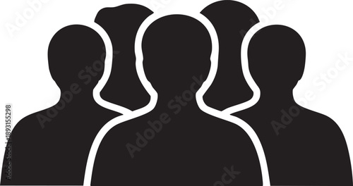 A group of four anonymous people icons in black silhouette