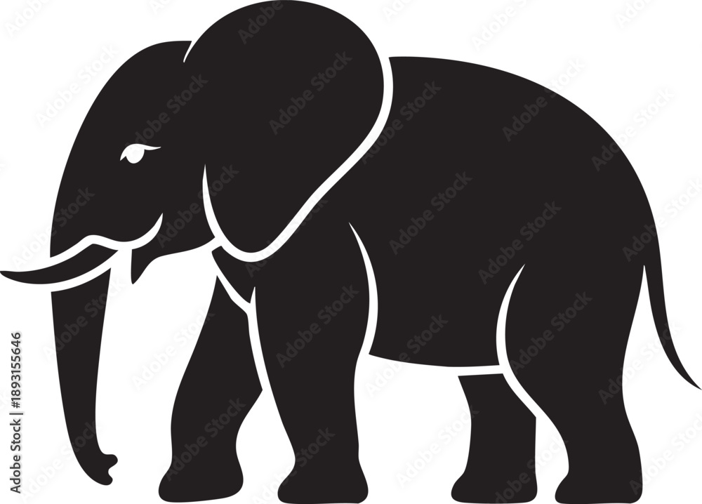 Obraz premium A black silhouette of an elephant with white outline on a plain white background