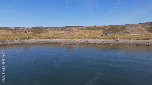 Aerial view of a remote settlement in southern Greenland