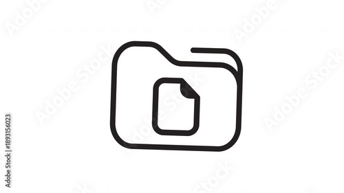 Folder icon with a file inside outlined in black. Ideal for digital organization, software design, document management, and file sharing concepts.