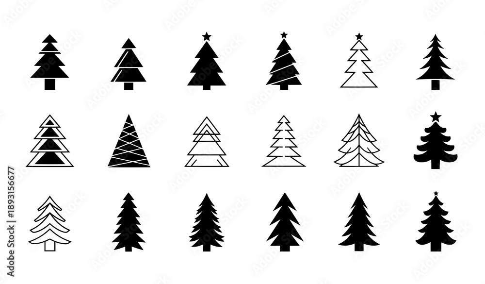 Obraz premium Minimal Christmas tree silhouette icons vector set