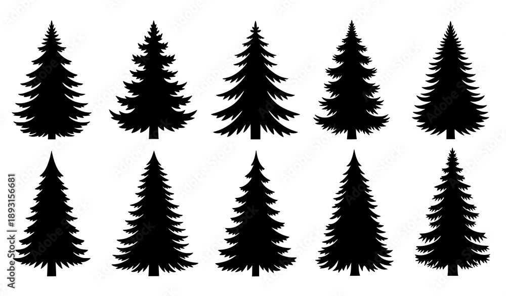 Obraz premium Black Christmas tree silhouette vector set classic evergreen