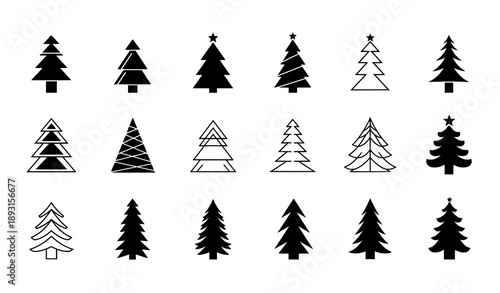 Minimal Christmas tree silhouette icons vector set