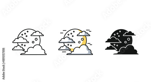 The night sky features a bright moon partially obscured by.