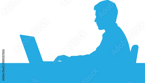 Focused professional engaged in productive digital work on laptop at modern desk silhouette