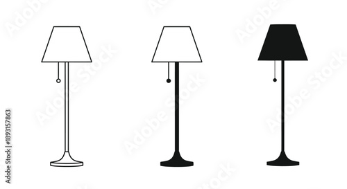 Three floor lamp variations are displayed in outline.
