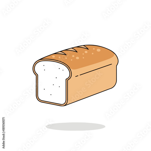 A digital illustration of a sliced loaf of bread with a golden crust and soft interior on a white background. Perfect for food blogs, recipe websites, and culinary materials.